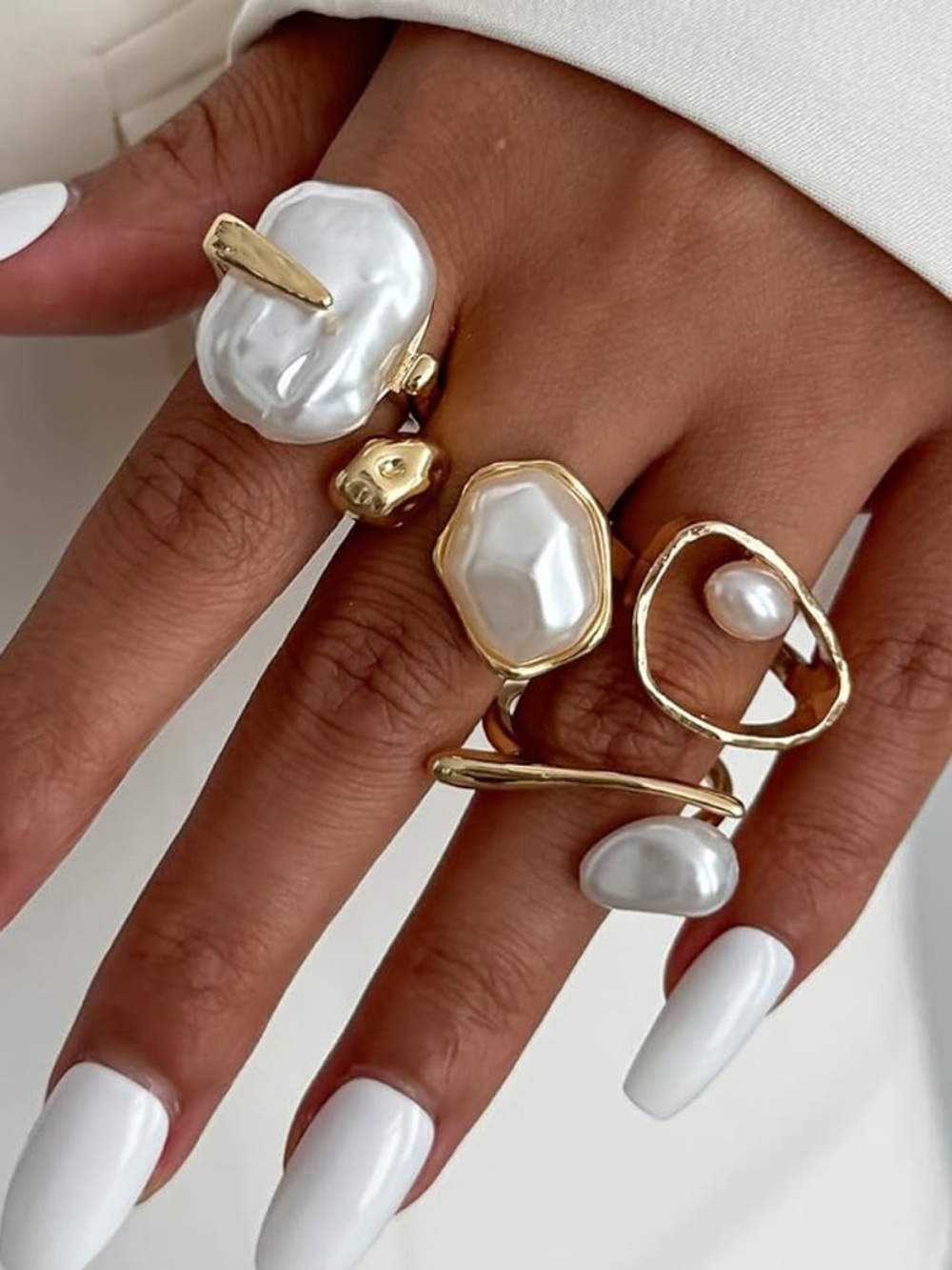 Anthropologie Gold Rings with White Pearl Accents - Picture 5 of 5